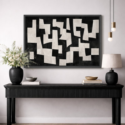 Abstrait noir et blanc, motif géométrique découpé, photos de salon moderne, impression sur toile encadrée
