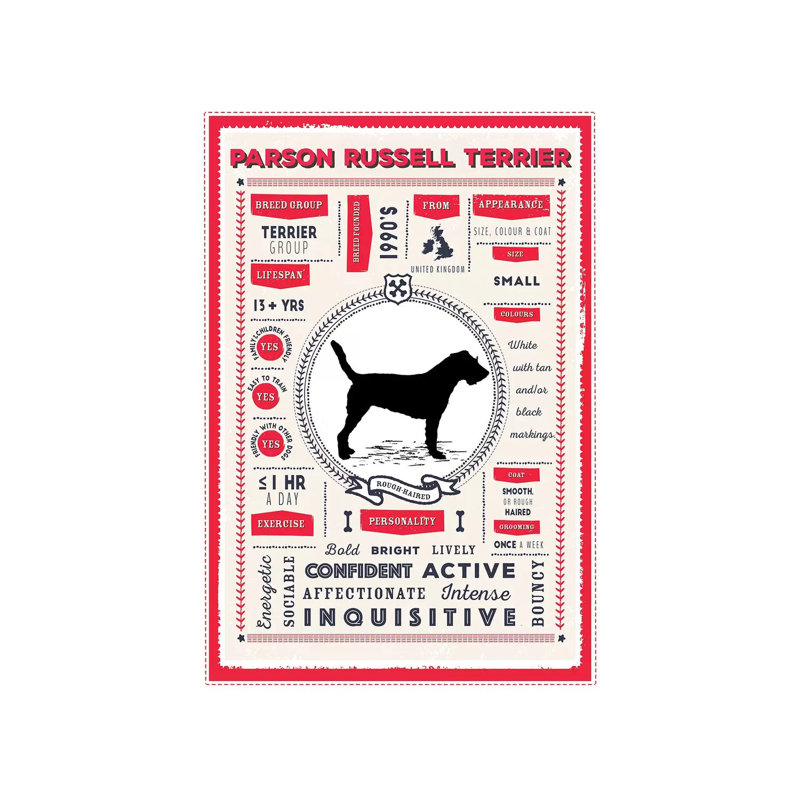 «Parson Russell Terrier Infographie Red» par PaperPaintPixels, impression sur toile tendue, H 18 po x l 12 po x 1,5 po