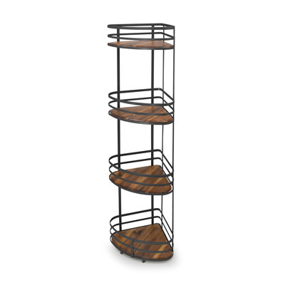 Organisateur de tablettes de rangement de salle de bain à 4 niveaux avec accents en bois d'acacia noir mat