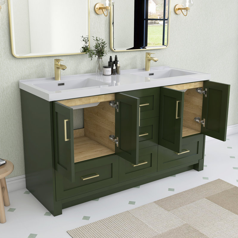Ensemble de meuble-lavabo double 60 po, À feuilles persistantes