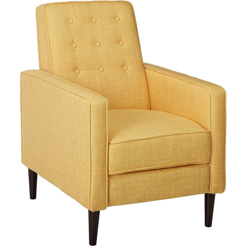 Upholstered Swivel Recliner, Muted Yellow Polyester Blend