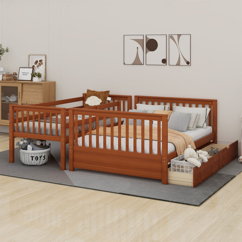 Bunk Bed with Ladder and Drawers, Walnut