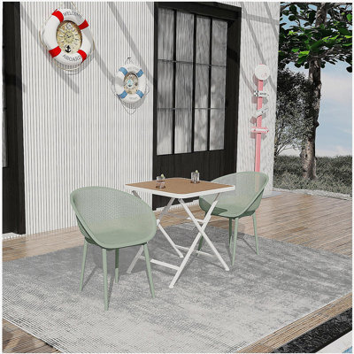 Holiday - Paquet de 2 chaises longues modernes vert pâle - Plastique PP intérieur / extérieur toutes saisons avec table pliante multifonctionnelle intérieure / extérieure moderne - plateau de table en PP avec pieds en métal (blanc, kaki)