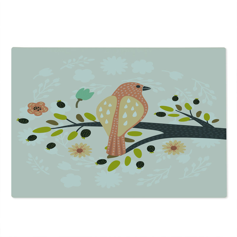 Ambesonne Forest Cutting Board Large Size Flowers Bird on a Branch Pale Eggshell Multicolor