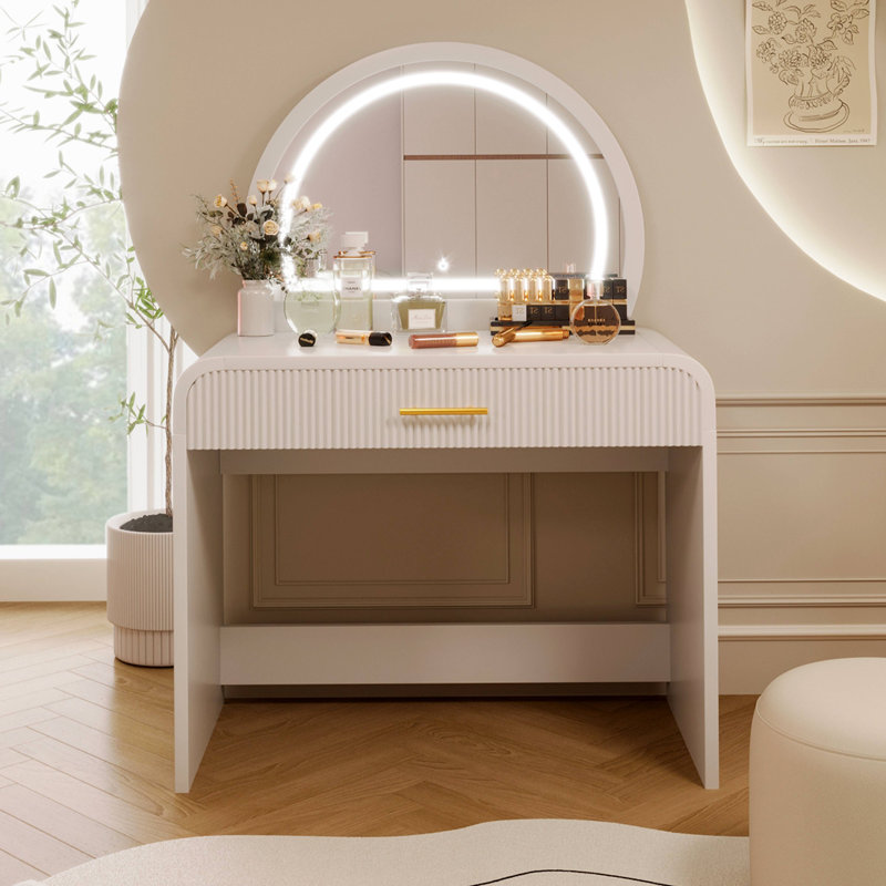 Table de coiffeuse 39 "avec miroir et miroir à écran tactile, coiffeuse avec tiroir pour chambre à coucher, Blanc