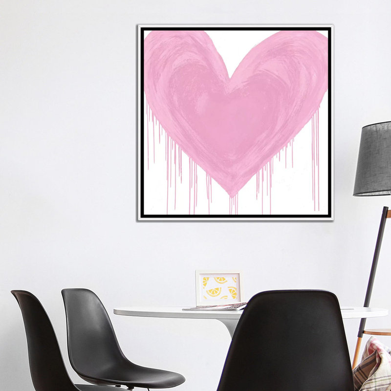 Impression d’art graphique, "Big cœur rose" par Lindsay Rodgers, H 37 po x l 37 po x P 1,5 po, Toile blanche encadrée