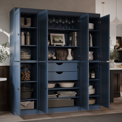 100% Solid Wood 65" Pantry Cabinet with Shaker Doors, 2-Drawers and Adjustable Shelves