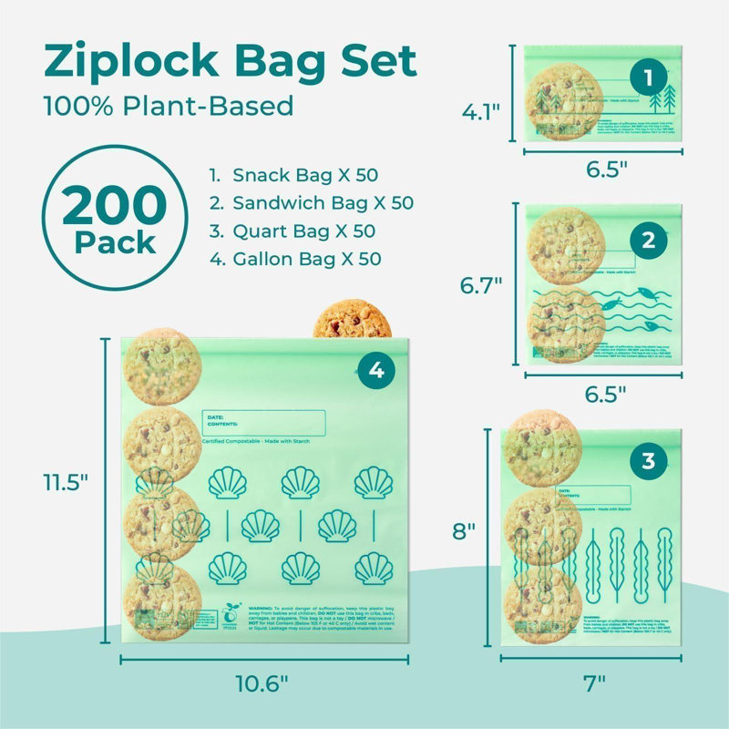 Ensemble de sacs compressibles 100% Ziplock, sacs de rangement pour aliments refermables