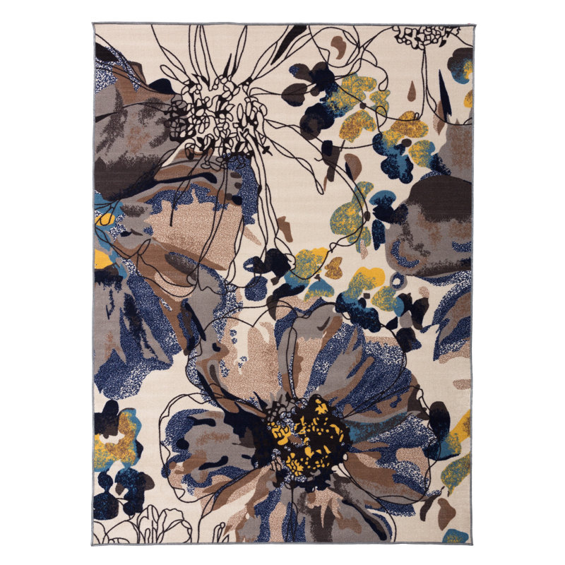 Dichiera Floral Brown/Navy/Cream Area Rug, Rectangle 5'3" x 7'3"