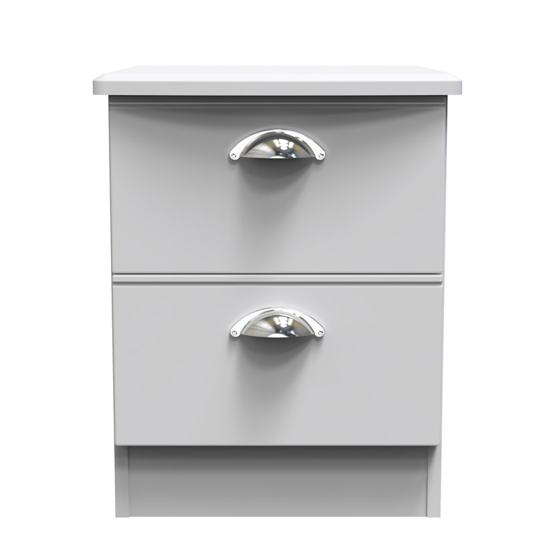 Fully Assembled Murier 2 Drawer Bedside Table, Grey Matt