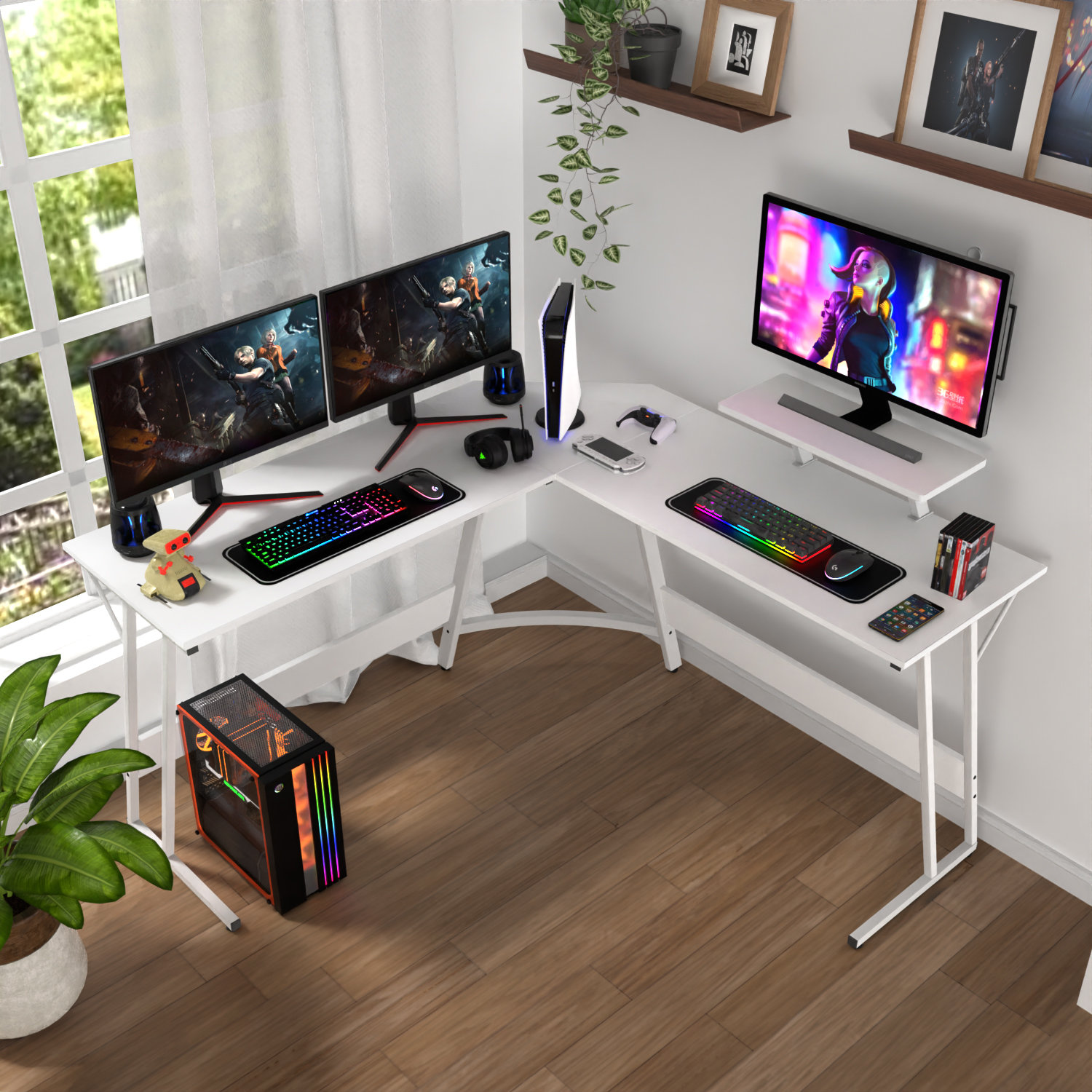 Inbox Zero Kamai 54 L Shaped Computer Desk for Home Office Gaming