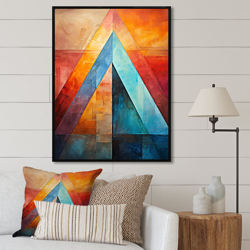 Pyramide de couleurs, art mexicain I - décoration murale art mexicain, Cadre flottant noir, H 32 po x l 16 po x P 1 po