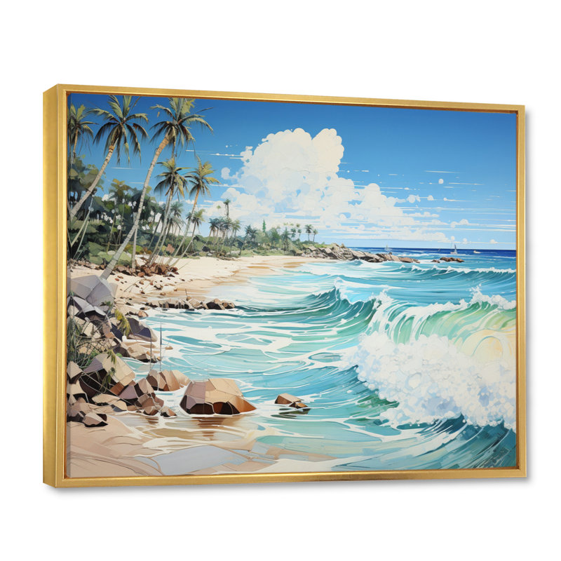 Bleu tropical Serenity II - imprimé, Cadre flottant doré, H 16 po x l 32 po x P 1 po