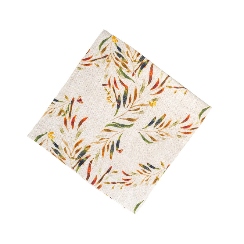 6 Organic Linen Napkins in Red Palm