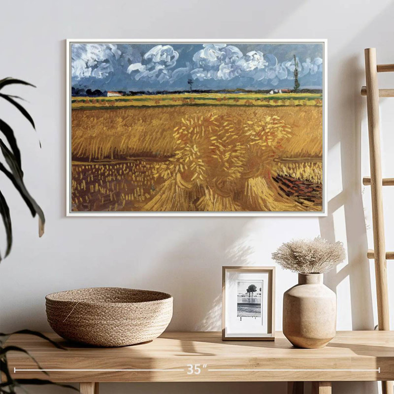 Champ de blé avec réas, Cadre flottant blanc, 25 po x 17 po