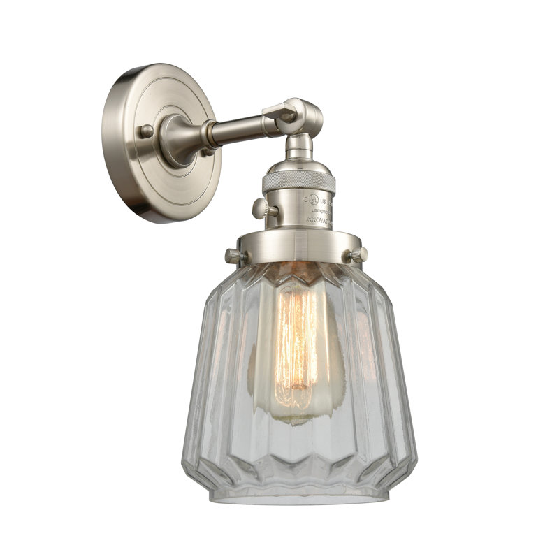 Vinson Armed Sconce, Clear, LED, Brushed Satin Nickel