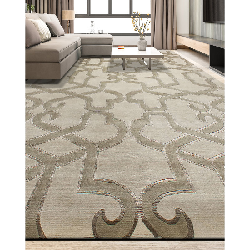 Geometric Area Rug in Ivory/Brown, Rectangle 6' x 9'