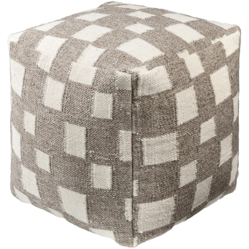 Gwennie Upholstered Pouf, Tan/Off White Wool/Cotton Blend