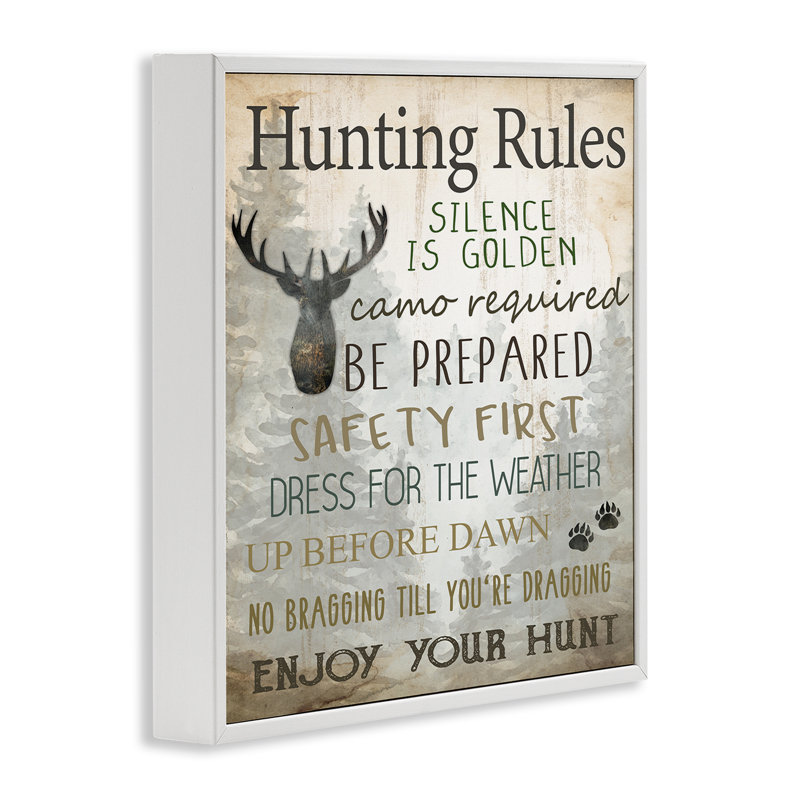 «Hunting Rules Rustic List», estampe numérique, conception de Kim Allen, H 17 po x l 17 po
