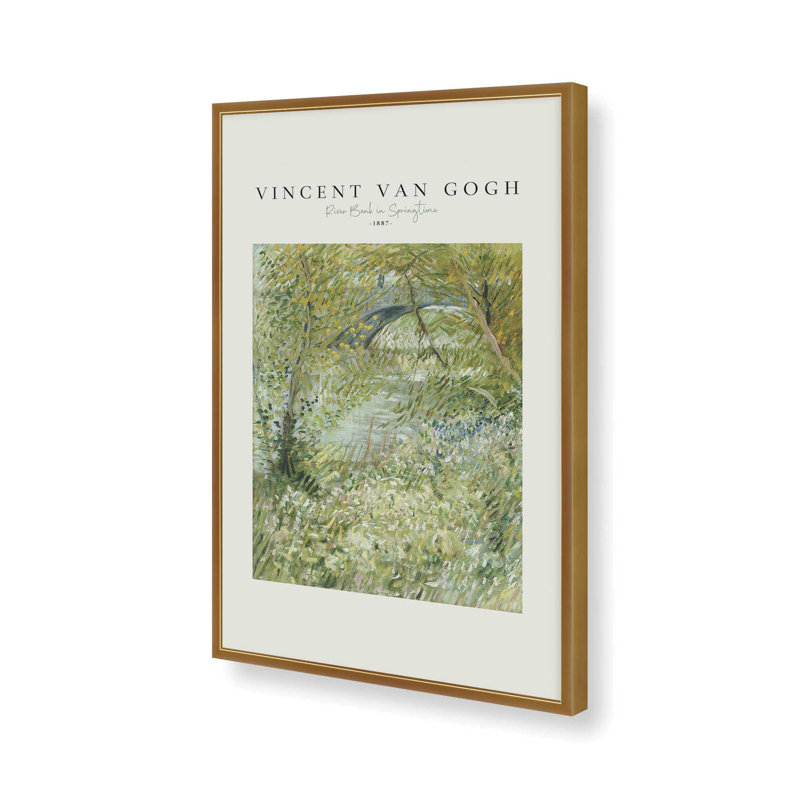 Van Gogh's River Bank in Spring print v2, Reproduction encadrée sans passe-partout, Chrome poli, H 17,25 po x l 13,25 po