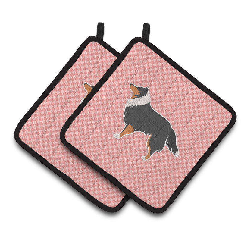 East Urban Home Gingham Polyester Potholder Set, Pink