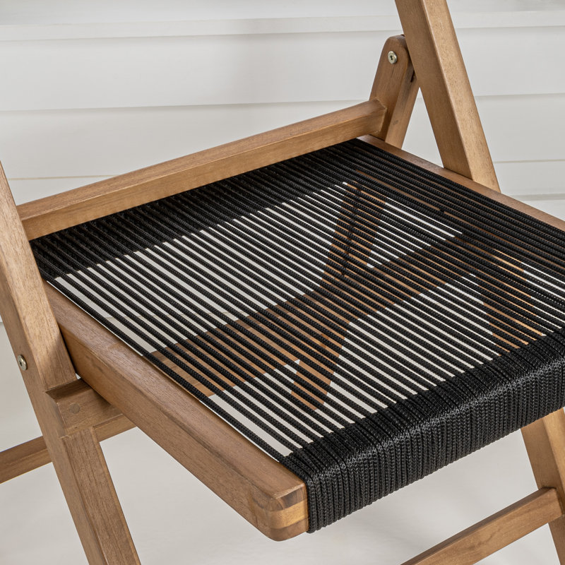 Chaises pliantes sans accoudoirs en bois de teck massif naturel et en corde tressée noire de style bohémien Olivier, siège d'intérieur pour la salle à manger ou le salon