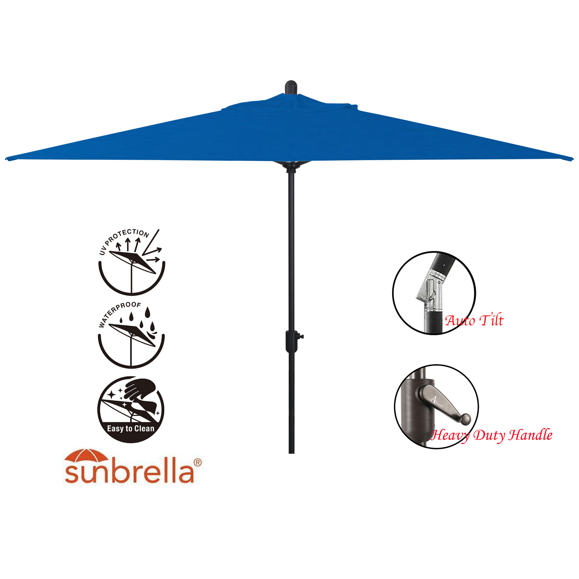 Olivier 116.7'' Outdoor Umbrella, Canvas Pacific Blue Sunbrella® Canvas, Black Sapphire