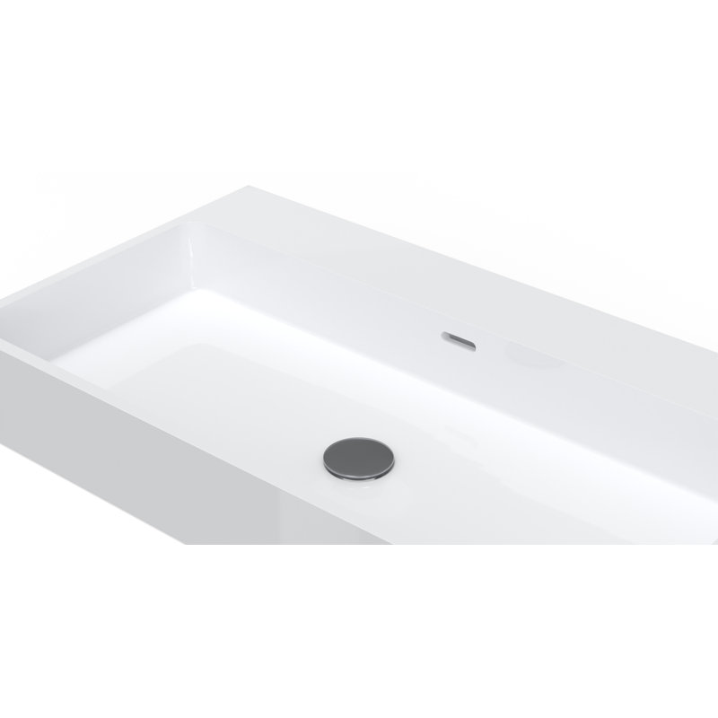 Badeloft 31.4" x 17.7" Rectangular Stone Resin Wall Mounted Bathroom Sink with Overflow WT-01-L-G in Glossy White
