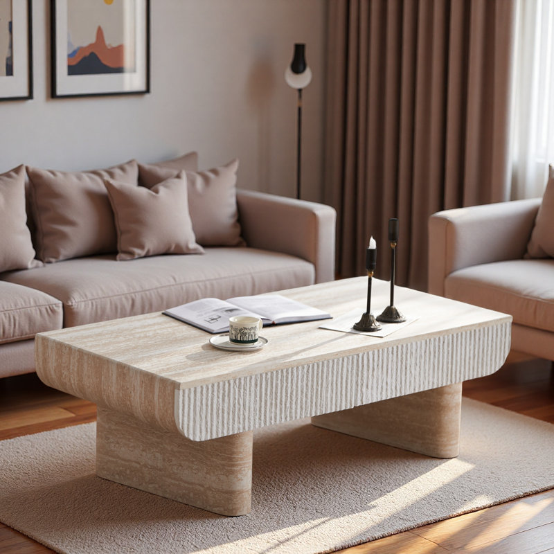 Table basse moderne avec 2 tiroirs cannelés