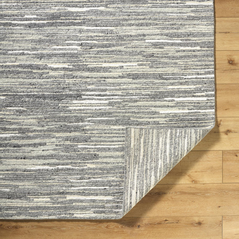 Shaquille Hand Knotted Abstract Area Rug in Gray, Rectangle 8' x 10'