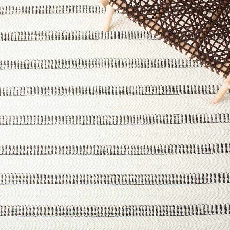 Black and Ivory Striped Wool Tufted 4' x 6' Area Rug