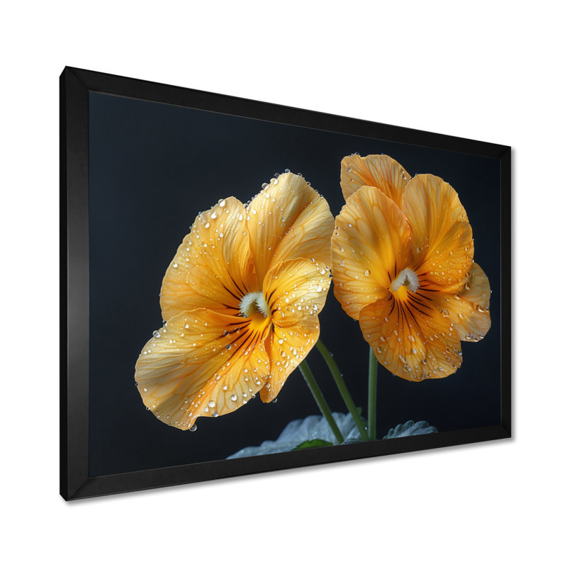 Jaune jaune noir lumineux Pensies I - Pensies Wall Art, H 12 po x l 20 po, Cadre noir