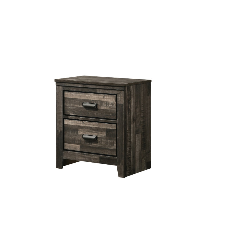 Table de chevet 2 de style contemporain avec poignée en métal noir, Brun