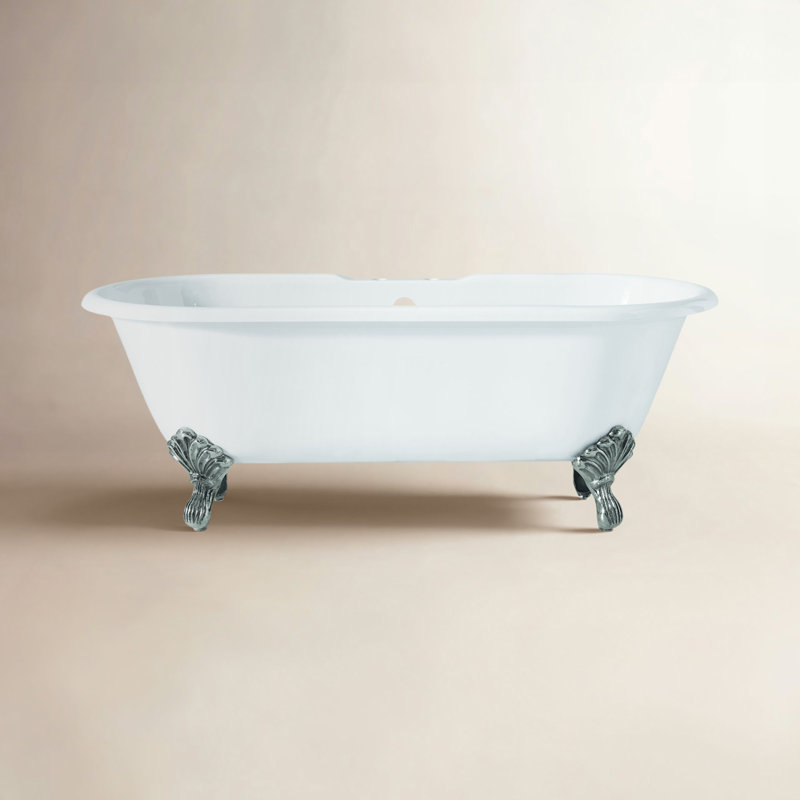 Kristin 61" Soaking Cast Iron Bathtub, White Interior with White Exterior, Chrome