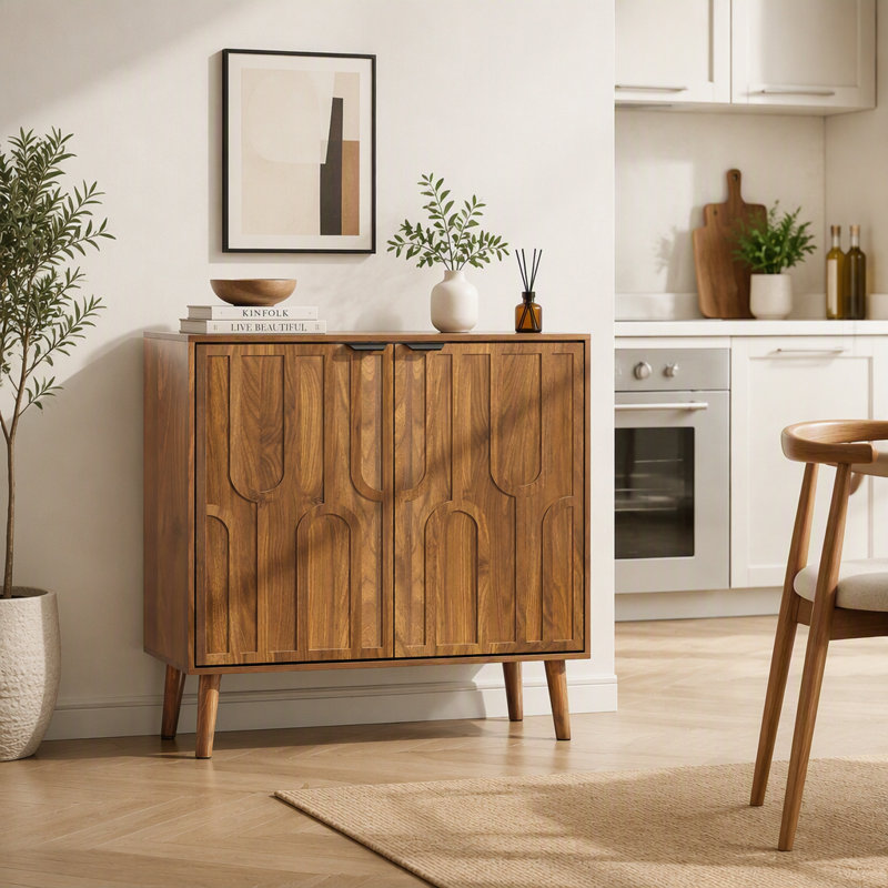 Buffet de style champêtre avec rangement, idéal pour la cuisine, la salle à manger, le salon ou l'entrée.