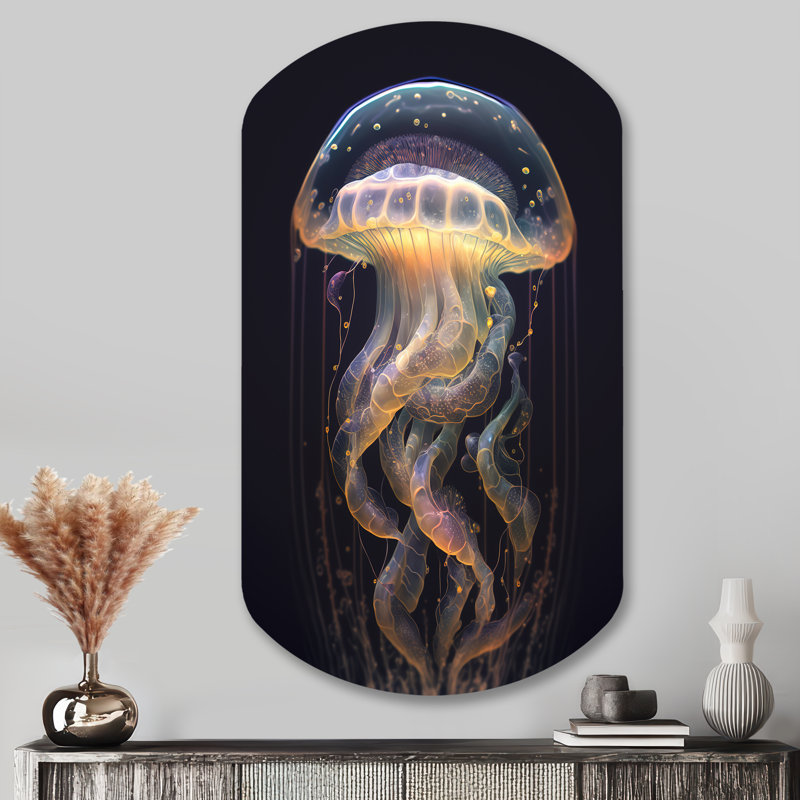 Art mural asymétrique en métal Jellyfish III, H 43 po x l 23 po