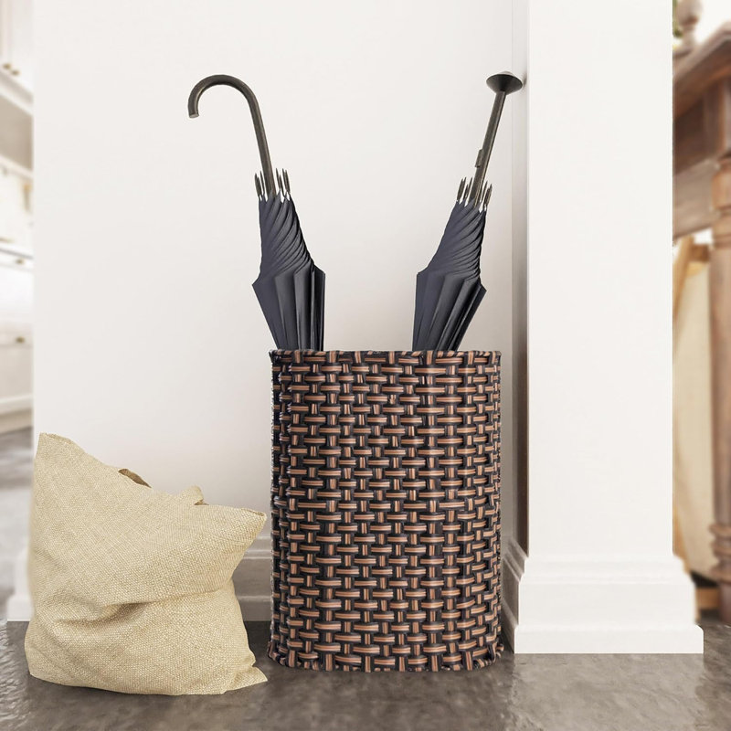 Wicker Umbrella Holder Indoor Outdoor, Decorative Hand Woven Umbrella Stand Rack For Home, Entryway Rustic Farmhouse Multipurpose Narrow Tall Basket
