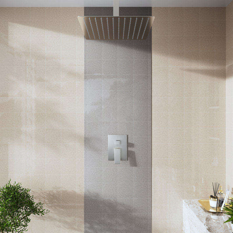 Bras de douche carré en acier inoxydable 7,88 po avec bride pour douche à pluie, Nickel brossé