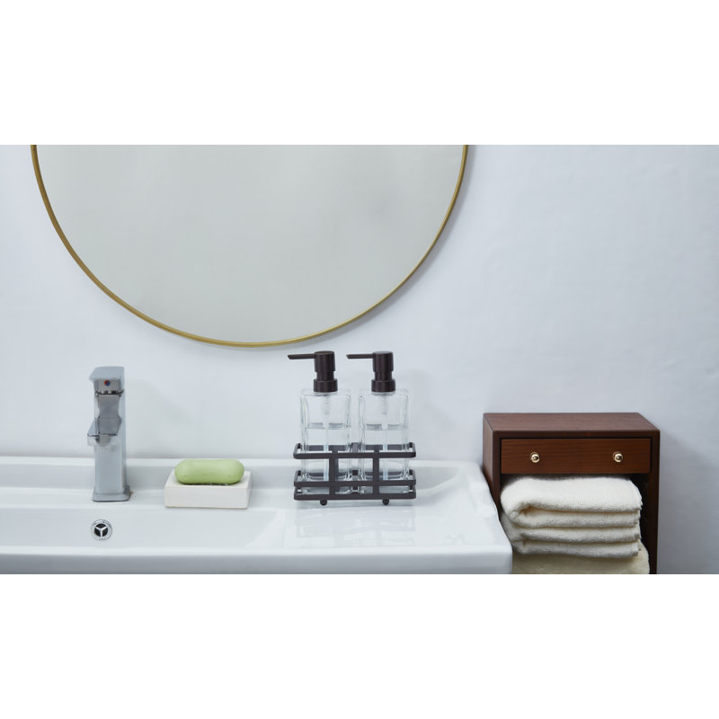 Ensemble de distributeur de savon 2 pièces avec plateau de rangement en métal Cicilia, Chrome