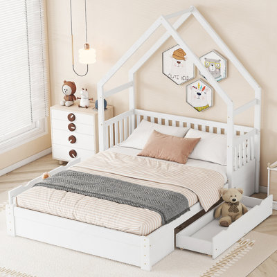 House Platform Bed With Guardrail And 2 Drawers