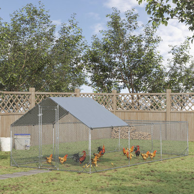 Grande cage à poules avec métal, poulailler, résistance, sans danger pour les lapins, cour de ferme en métal de 19,7 pi x 9,8 pi 6,4 pi, imperméable et intérieur spacieux