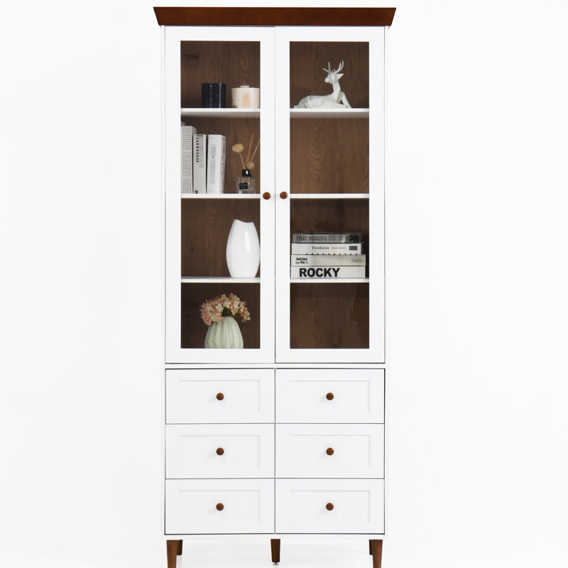 Hautes armoires de cuisine - blanc avec tablettes réglables et portes octogonales en verre