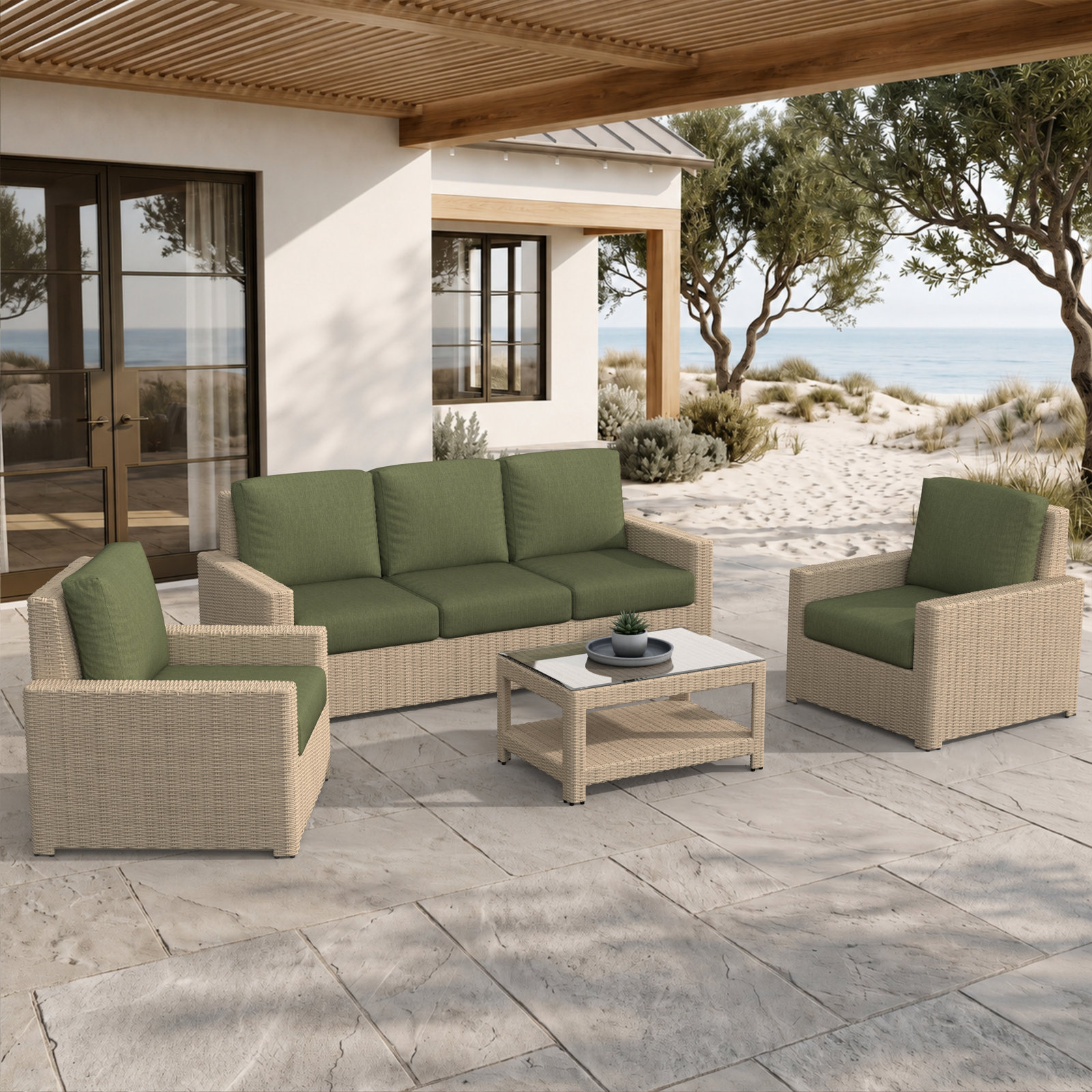 Henri 5-Person Sunbrella® Patio Seating Group, Sunbrella® Tranquil Sage