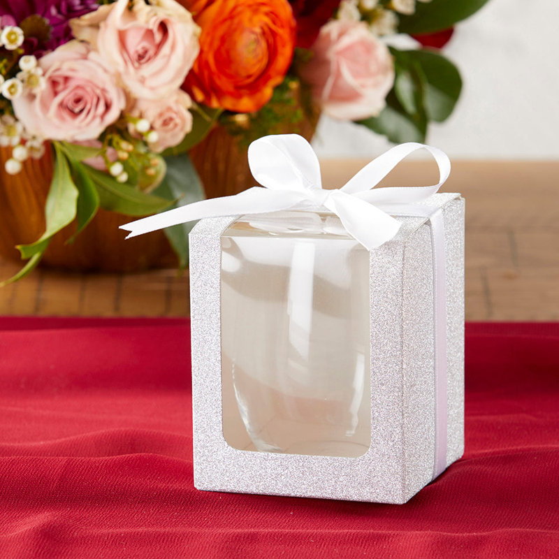 Blanc 9 oz. Boîte-cadeau de verrerie avec ruban (ensemble de 20), 9, Argent