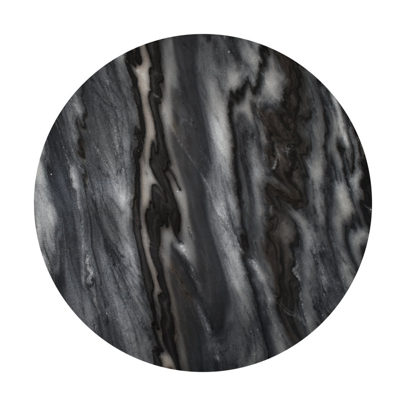 Javier Minimalist 17.75" Round Solid Black/Gray Marble End Table, Geometric Cross Base Glossy Accent Side Table for Living Room & Bedroom