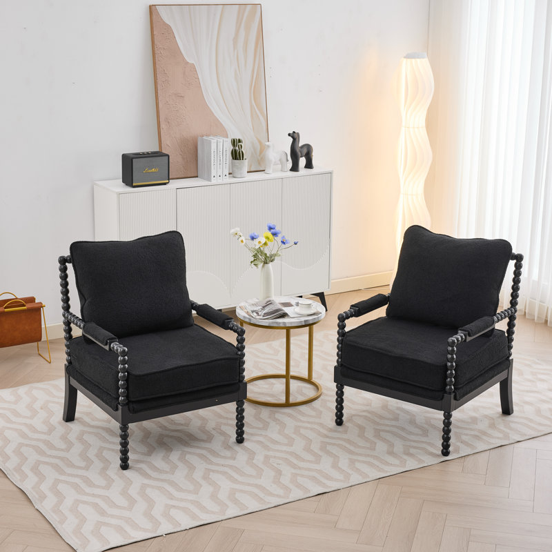 Chaise d'appoint avec cadre en bois tourné et solide, Noir