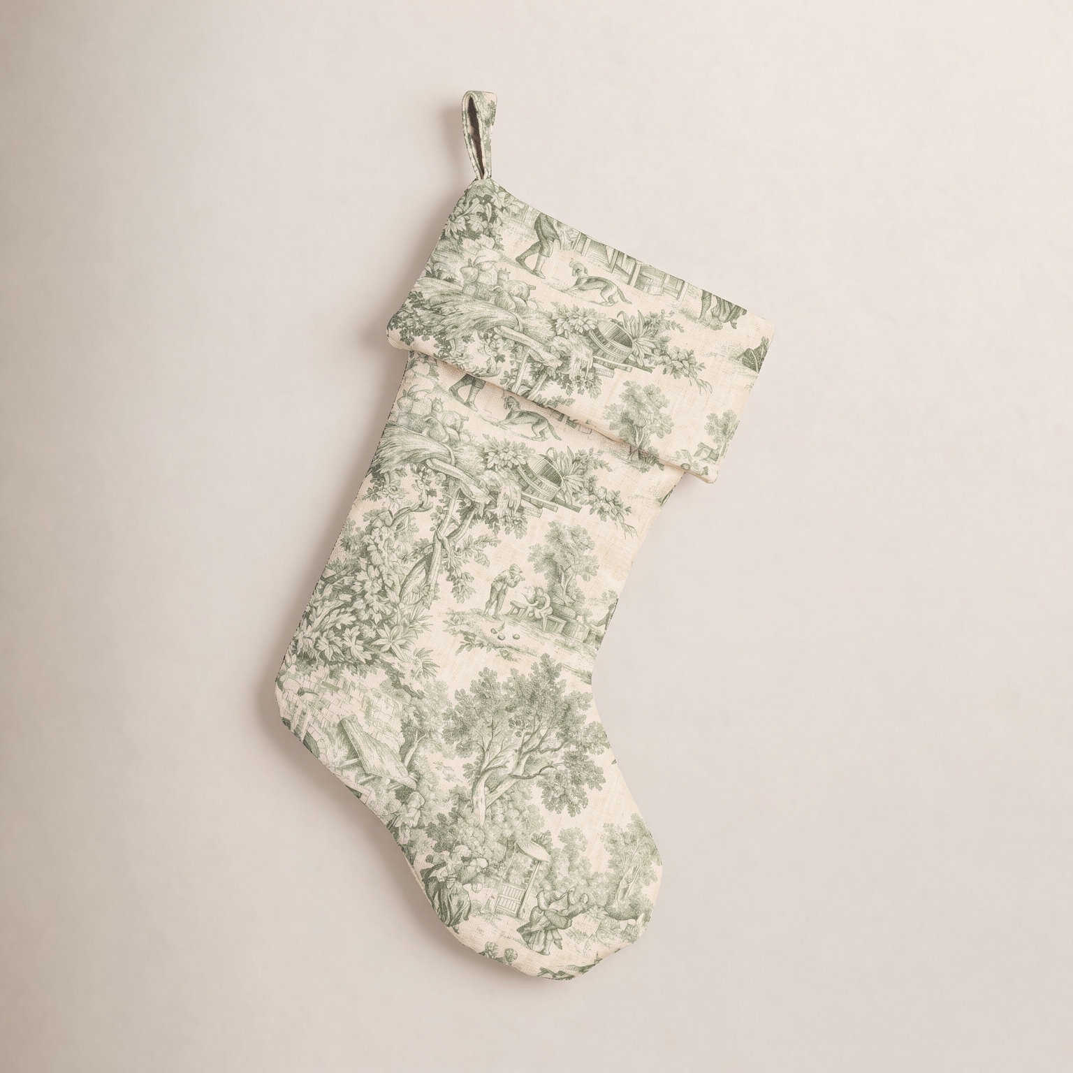 Toile Christmas Stocking, Green