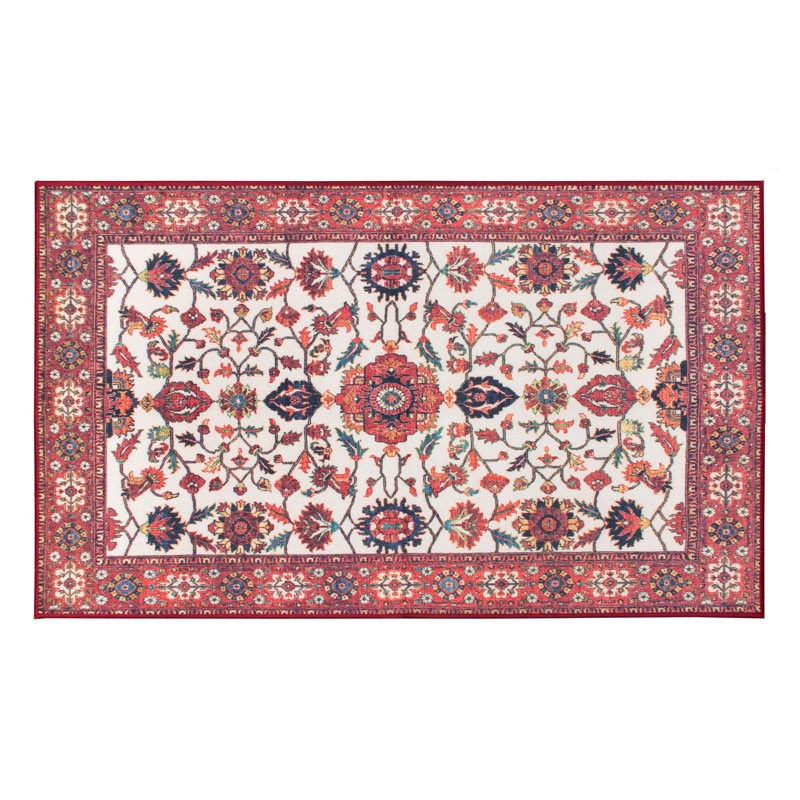 Ramage Maroon Performance Flatweave Washable Oriental Indoor / Outdoor Rug, Rectangle 3' x 5'