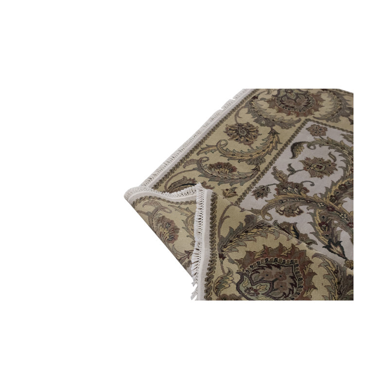 Tapis ivoire et doré de haute qualité noué à la main