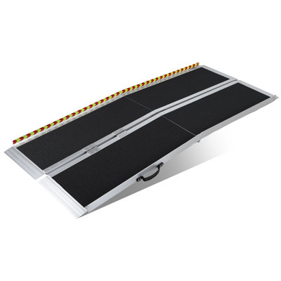 Portable Wheelchair Ramp, 5/6FT Aluminum Alloy Folding Handicap Ramp, Non-Slip Seamless Hinge Ramp, Barrier Free Mobility Aid for Home Steps Doorways